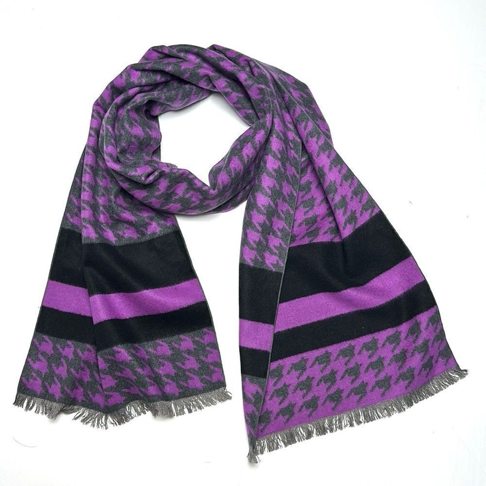 NWOT CHELSEY by Joseph Brushed Silk
Scarf Purple Gray Black Houndstooth Unisex
